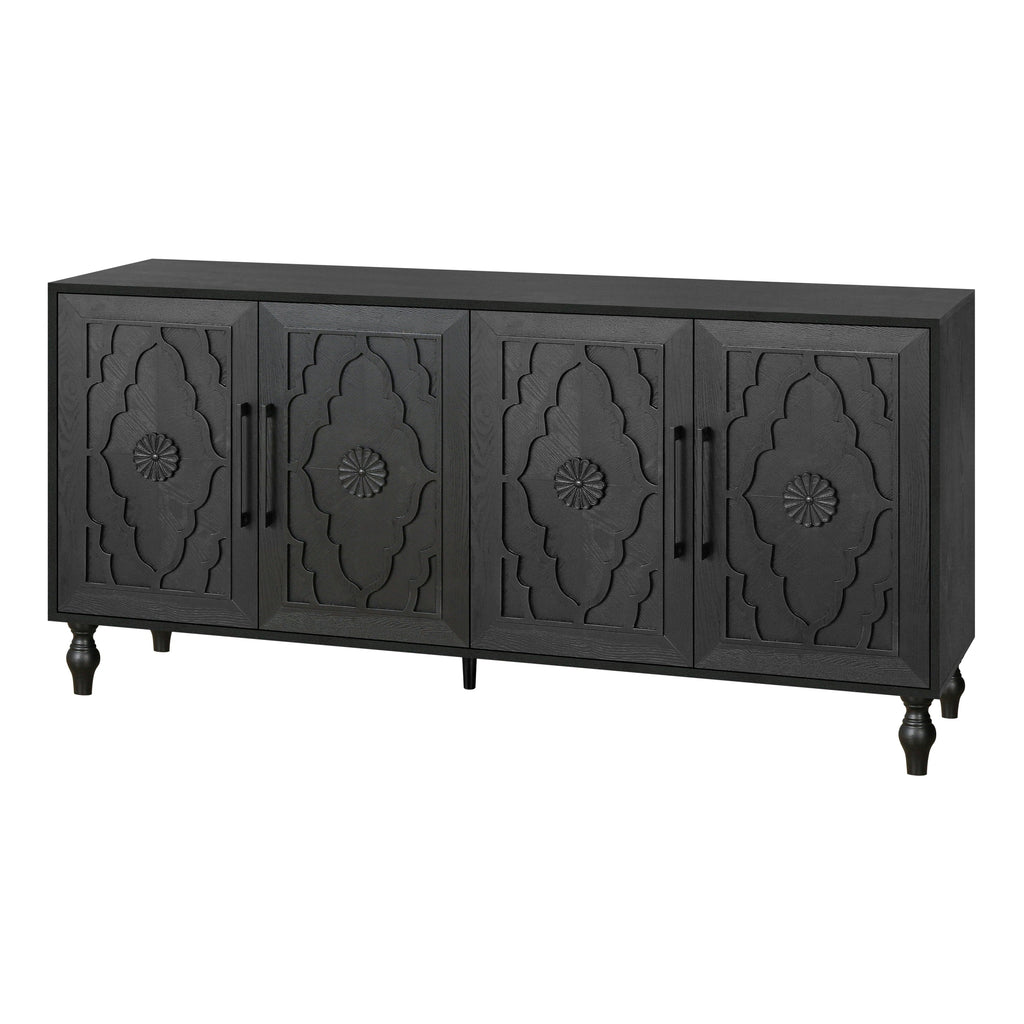 Carved Flower Door Storage Cabinet — Metal Handles