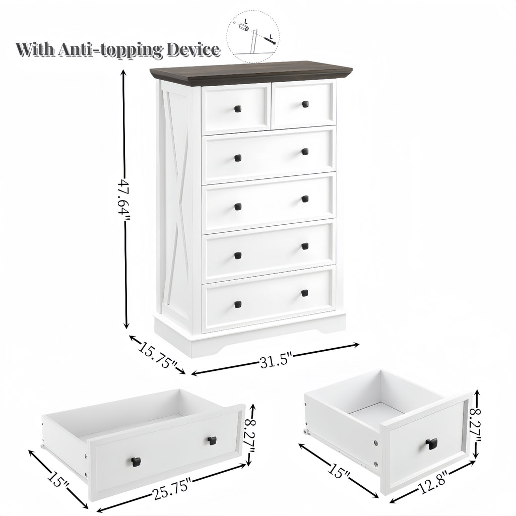 Six spacious drawers organized clothing storage
