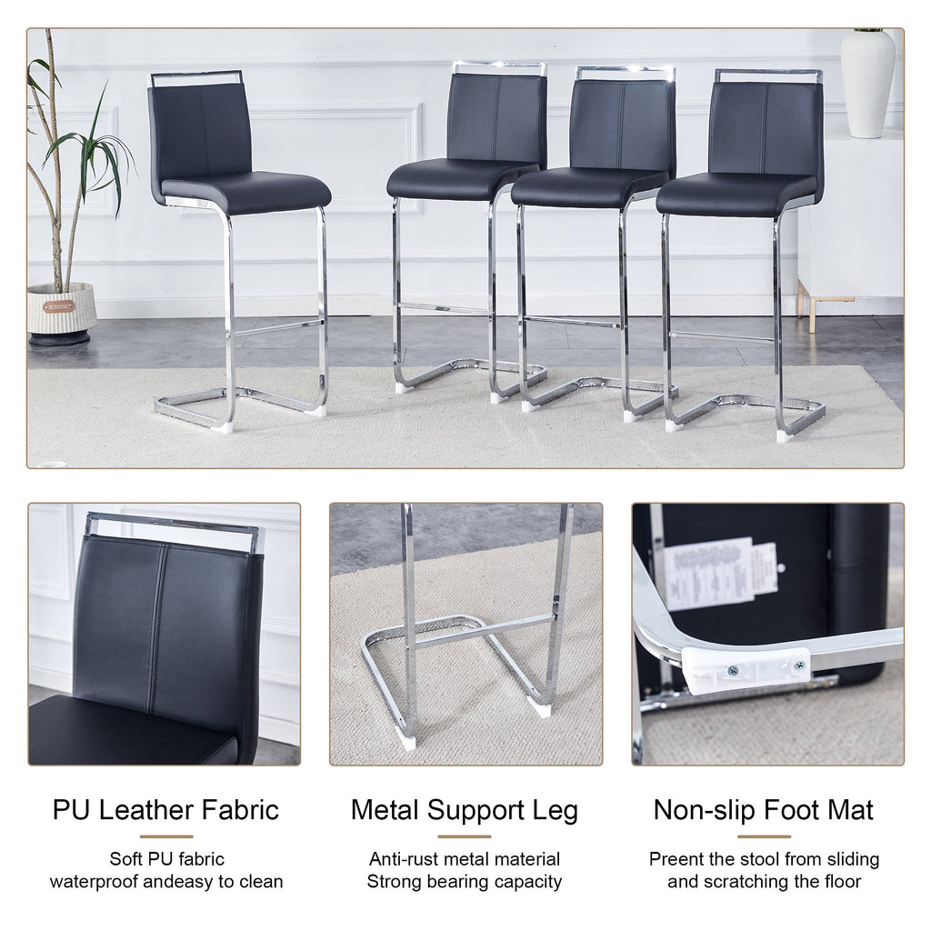 Modern and beautiful bar stool upholstered in PU leather with C-shaped silver metal legs for dining rooms, kitchens, terraces and guest office chairs.(set of 6) (white+PU)