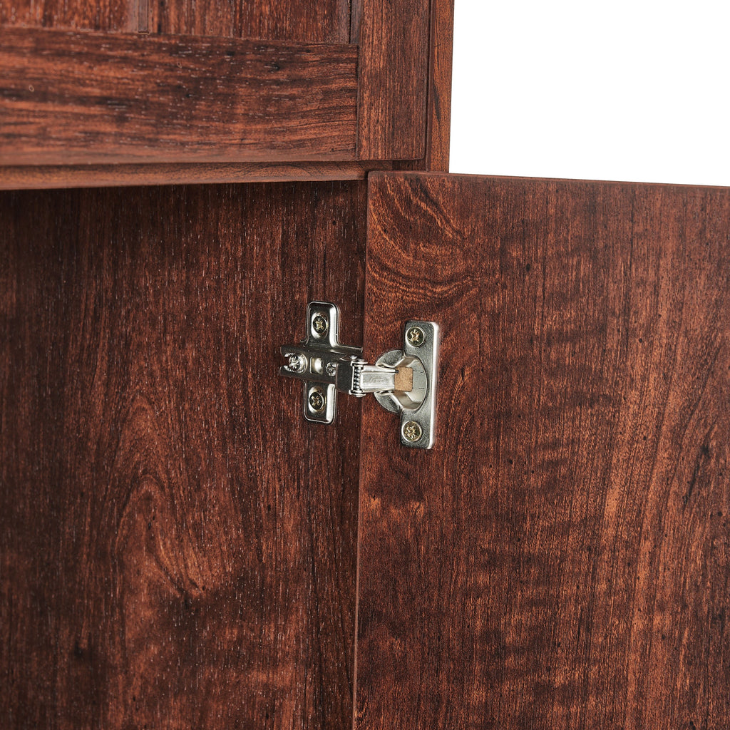 Tall storage cabinet interior shelves close-up