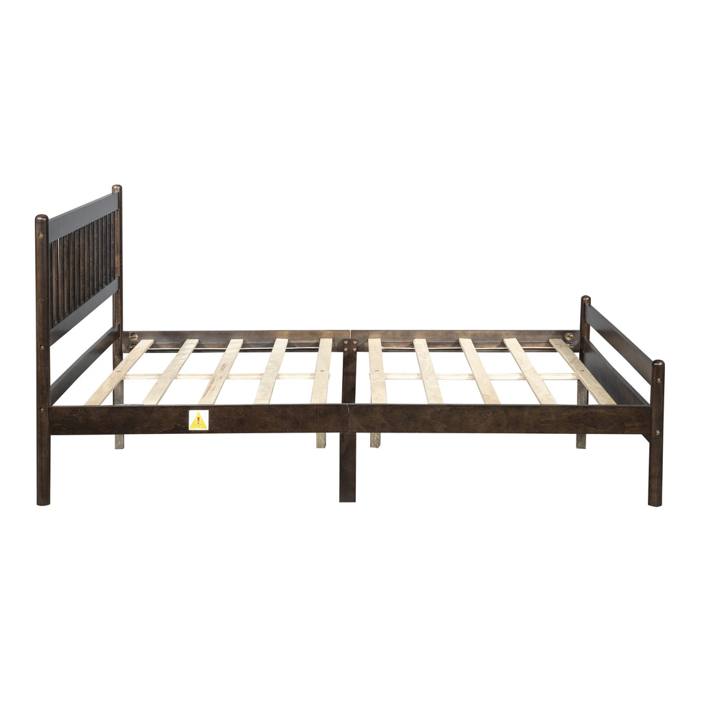 Traditional Style Queen Size Bed with Headboard and Footboard, Pinewood Bed with Strengthened Bed Frame ,Walnut