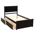 Espresso twin platform storage bed with two drawers — front view