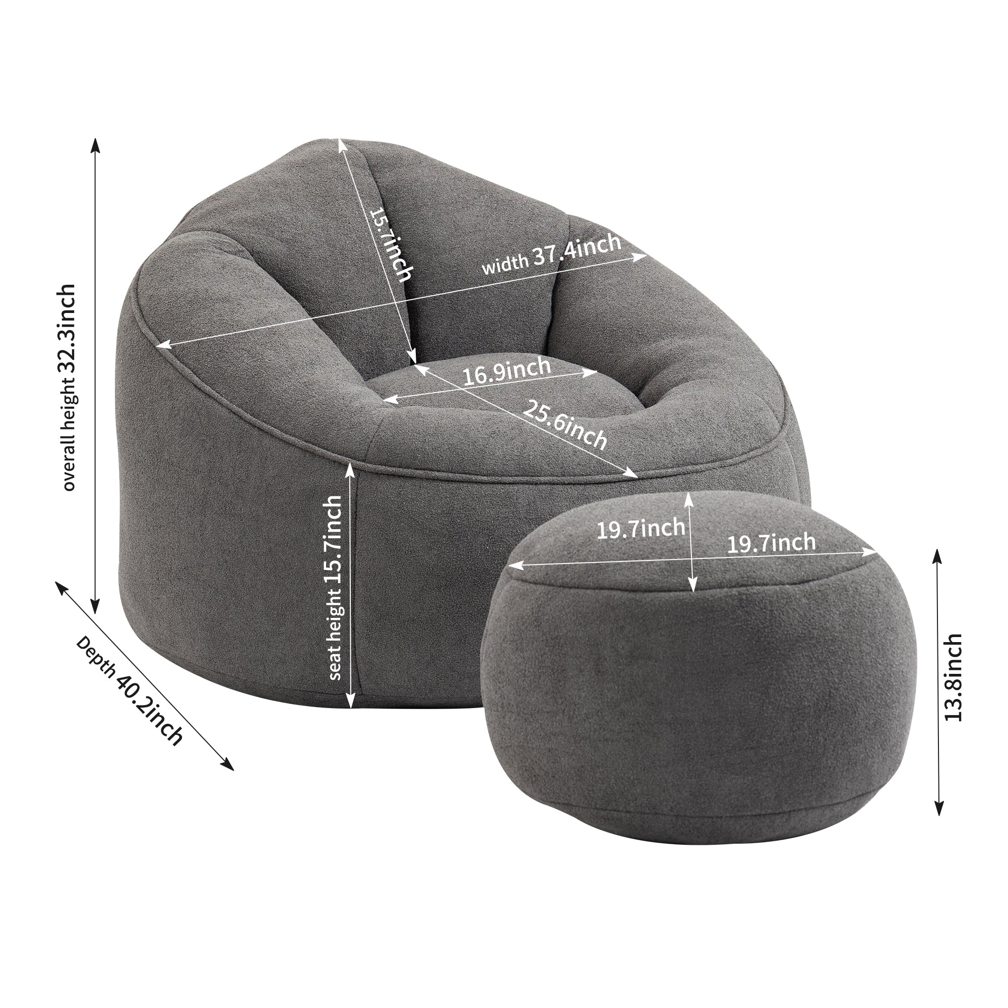 Grey foam bean bag chair in living room setting