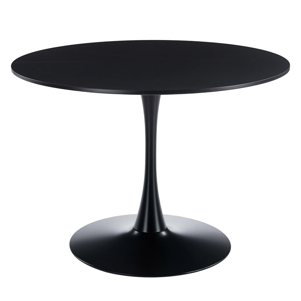 Black Mid-century Round Tulip Table, MDF Top with Metal Base, 42.1' Diameter Dining Table for 4-6 People, Coffee Table & End Table
