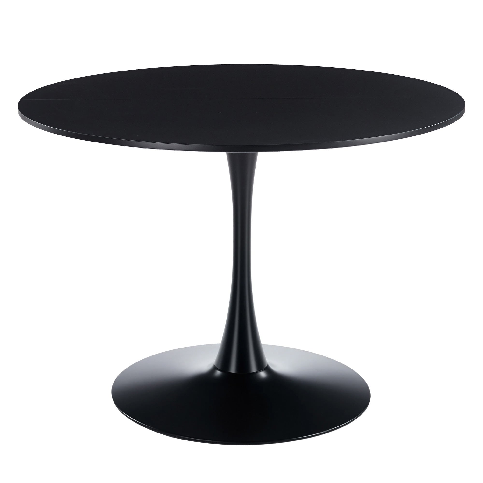 Black Mid-century Round Tulip Table, MDF Top with Metal Base, 42.1' Diameter Dining Table for 4-6 People, Coffee Table & End Table