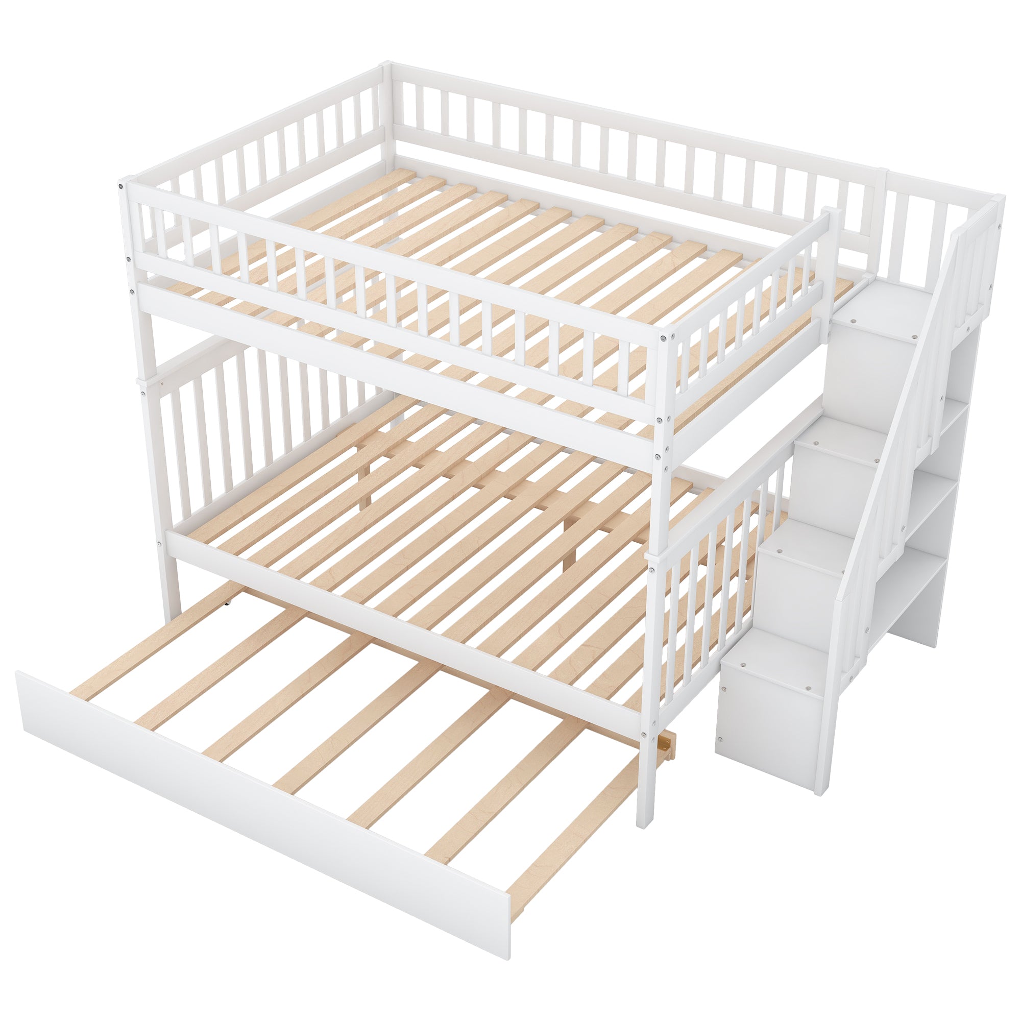 White pine wood bunk bed frame in kids bedroom setting