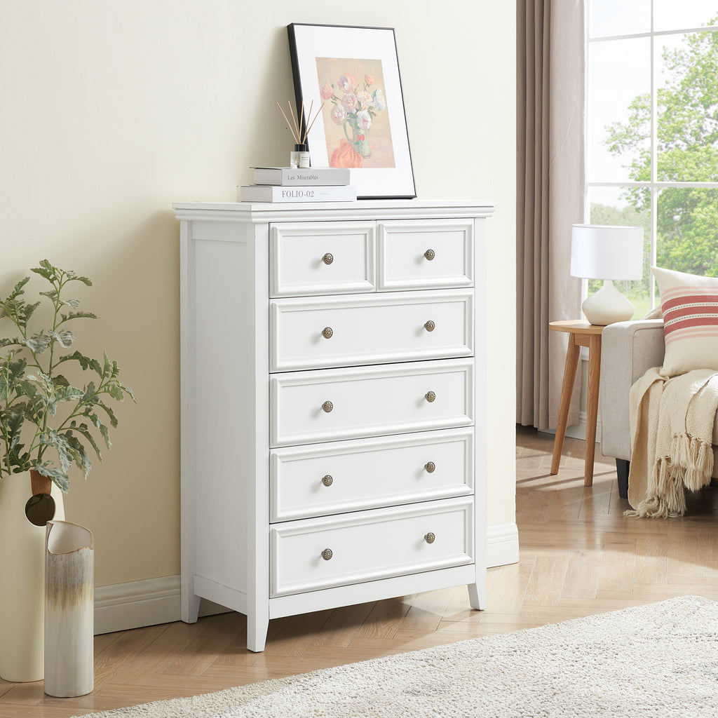 White dresser smooth metal slide drawer detail