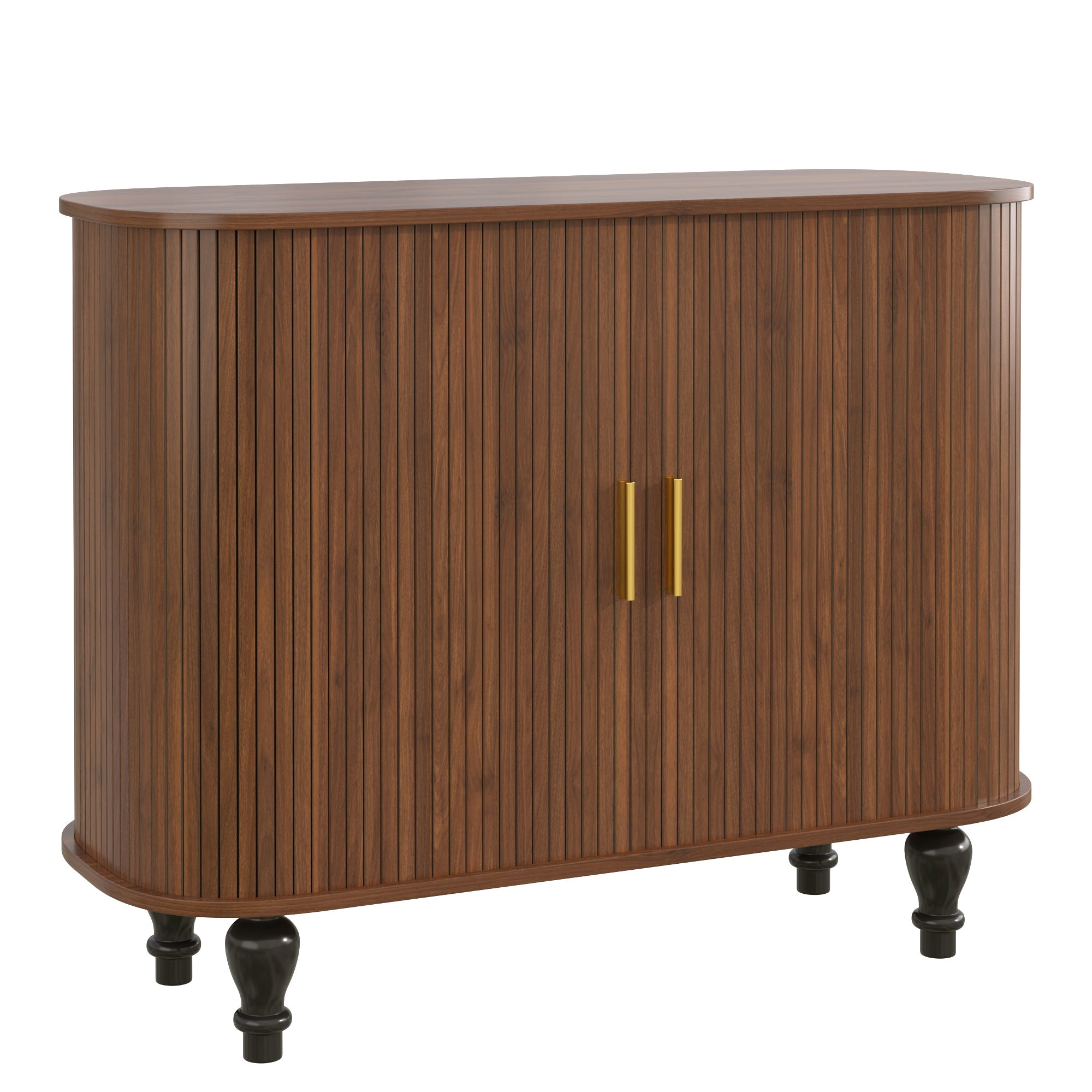 39' Fluted Liquor & Coffee Bar Cabinet with 6 Wine Racks and 3 Glass Holders, Mid-Century Modern Bar Cabinet with A Large Storage Drawer ,4 Hidden Storage Space on the Side , Black