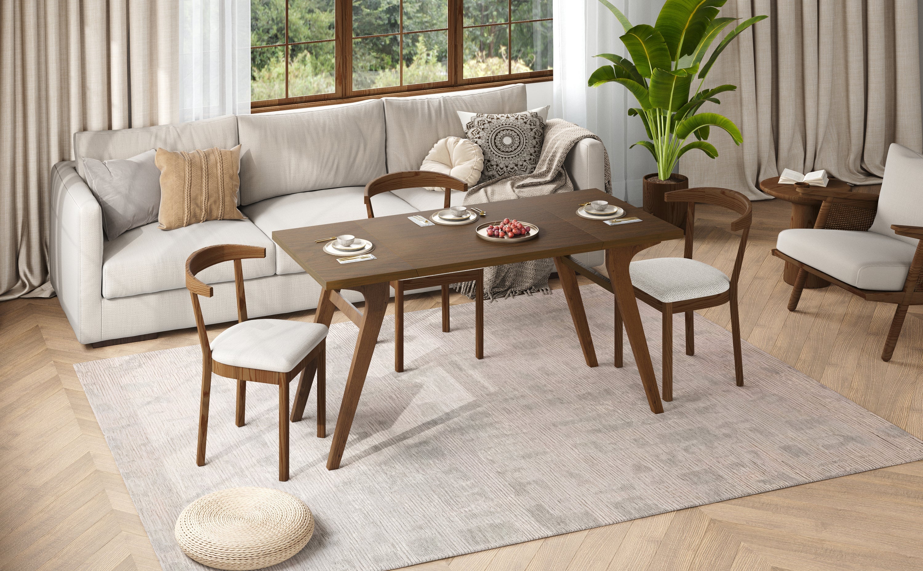 Transformer coffee table, 2 in 1 table, Expandable dining table, Natural wood, Variable height