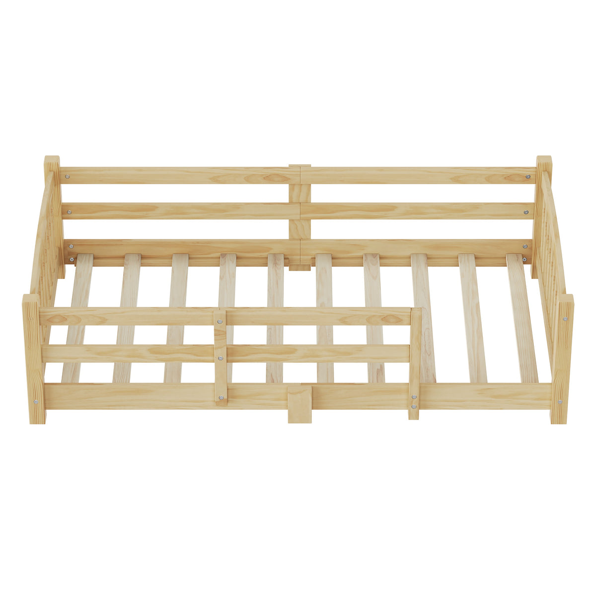 Twin Montessori Floor Bed with Slats and Safety Guardrails, Solid Wood Floor Bed with Fence and Without Door, Easy Assemble Montessori Bed for Girls and Boys, Gray