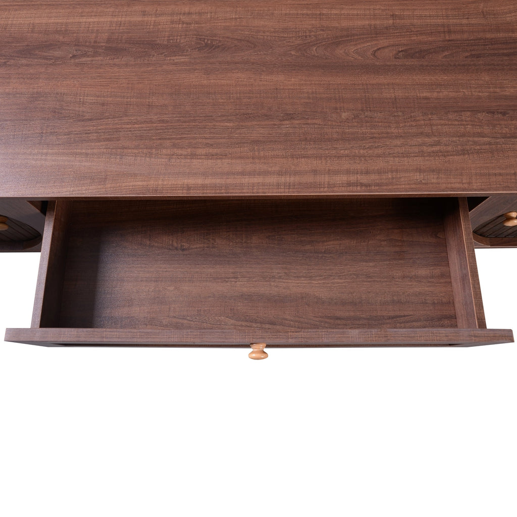 Modern Farmhouse Rattan TV Stand — for TVs Up to 75" (Natural Wood)