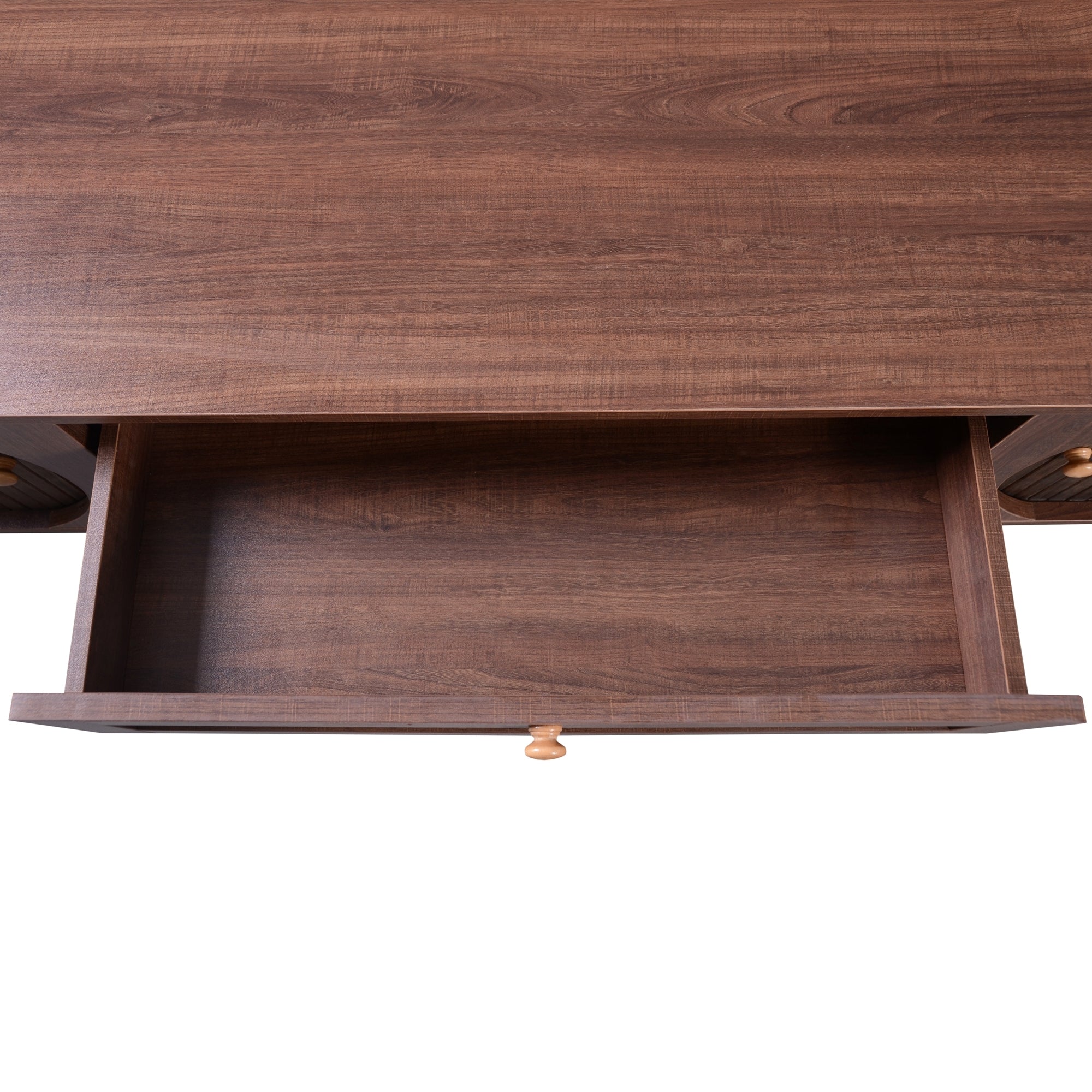 Modern Farmhouse Rattan TV Stand — for TVs Up to 75" (Natural Wood)