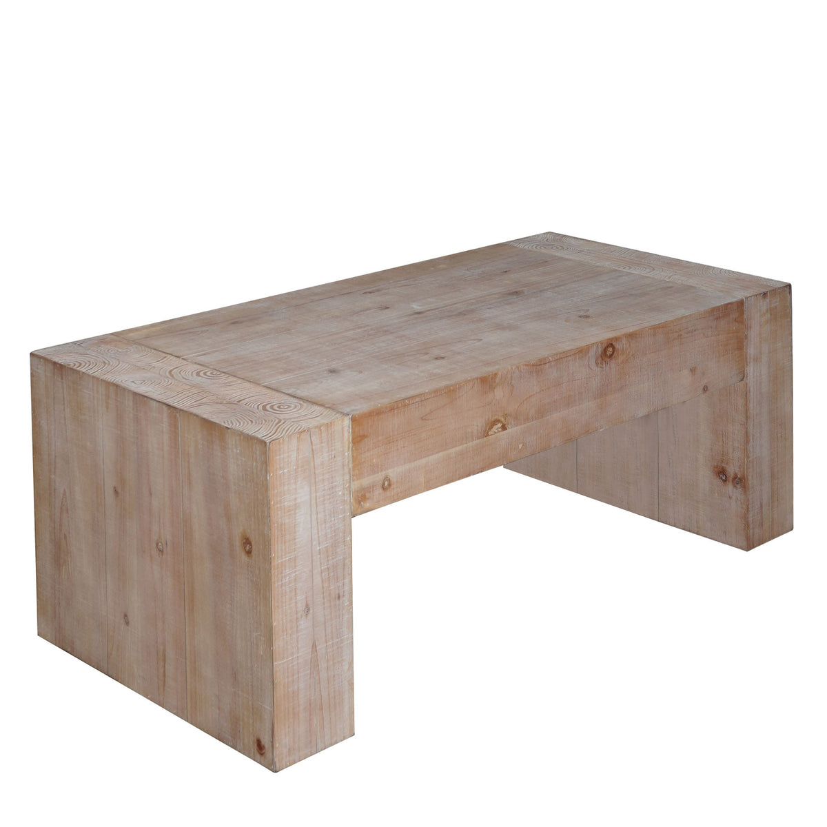 49' Rustic Wood Coffee Table, Engineered Wood Center Table with Whitewashed Finish, Modern Farmhouse Living Room Table