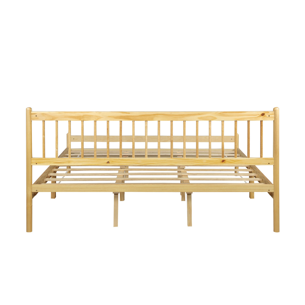 Traditional Style King Size Bed with Headboard and Footboard, Pinewood Bed with Strengthened Bed Frame,Walnut
