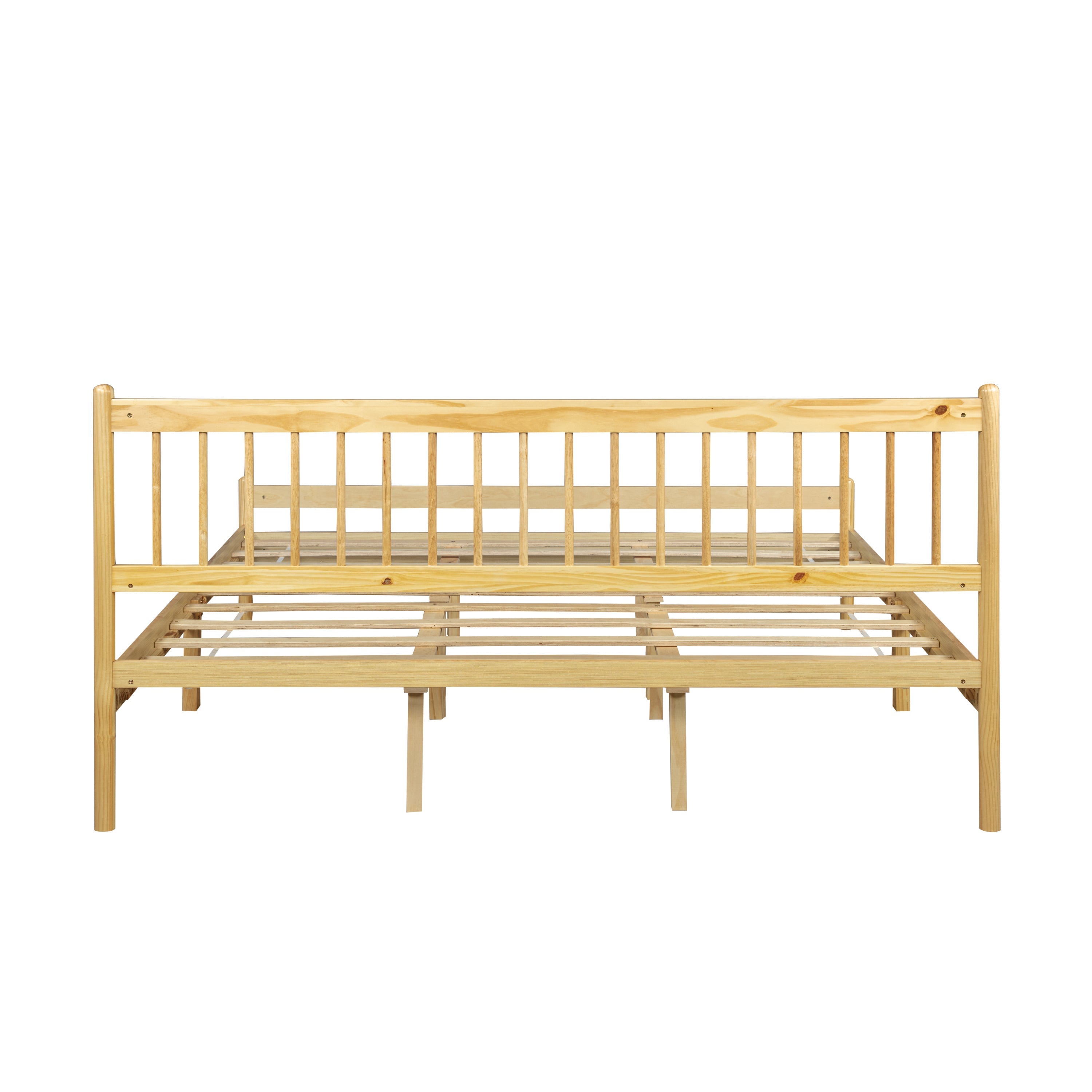 Traditional Style King Size Bed with Headboard and Footboard, Pinewood Bed with Strengthened Bed Frame,Walnut