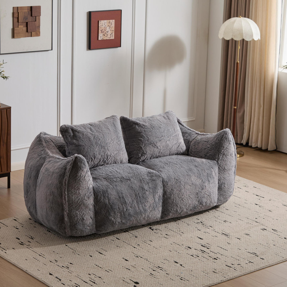 Giant Bean Bag Couch for Adults, Ultra Soft Fluffy Loveseat Bean Bag Sofa, Oversized Chase Lounge Chair Indoor for Living Room Bedroom, No Assembly Required Cozy Reading Chair with Pillows, White