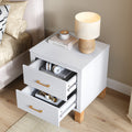 2 Drawer Nightstand, Premium Wood Storage with Elegant Fluted Design, Solid Wood Legs Nightstand with Metal Handle, Tall Bedside Table for Bedroom Living Room, White