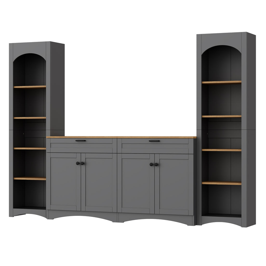 Grey farmhouse wall unit entertainment center full view