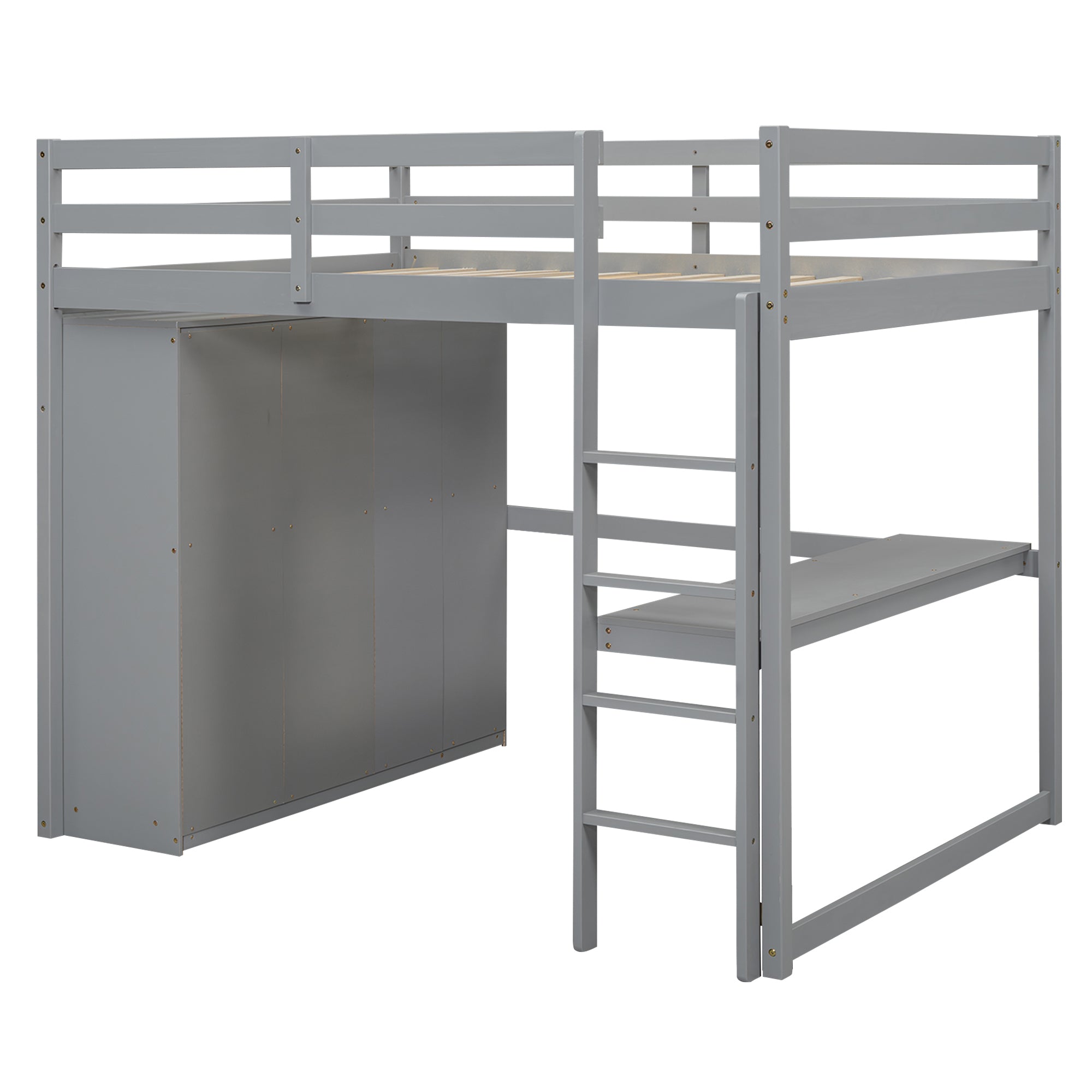 Built-in wardrobe and drawer storage under loft bed