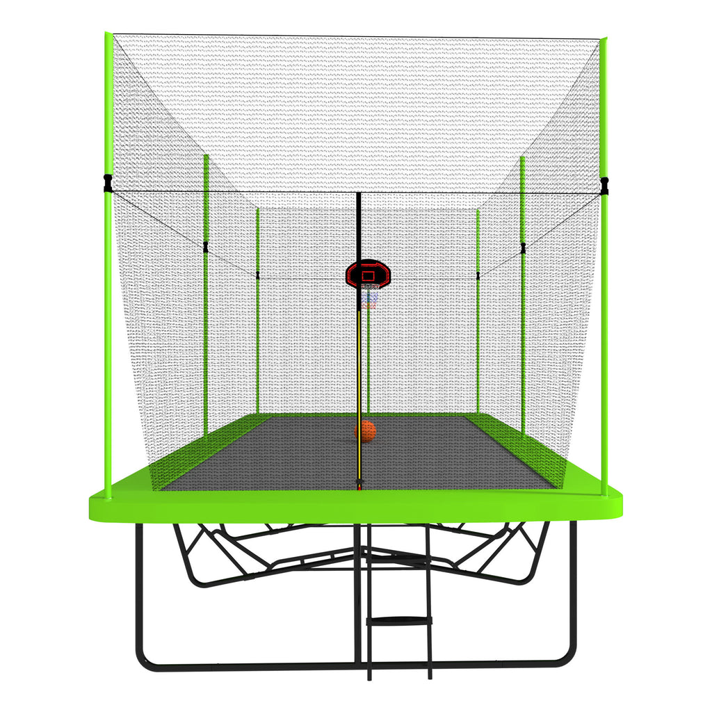 Green rectangular trampoline reinforced base-leg frame detail