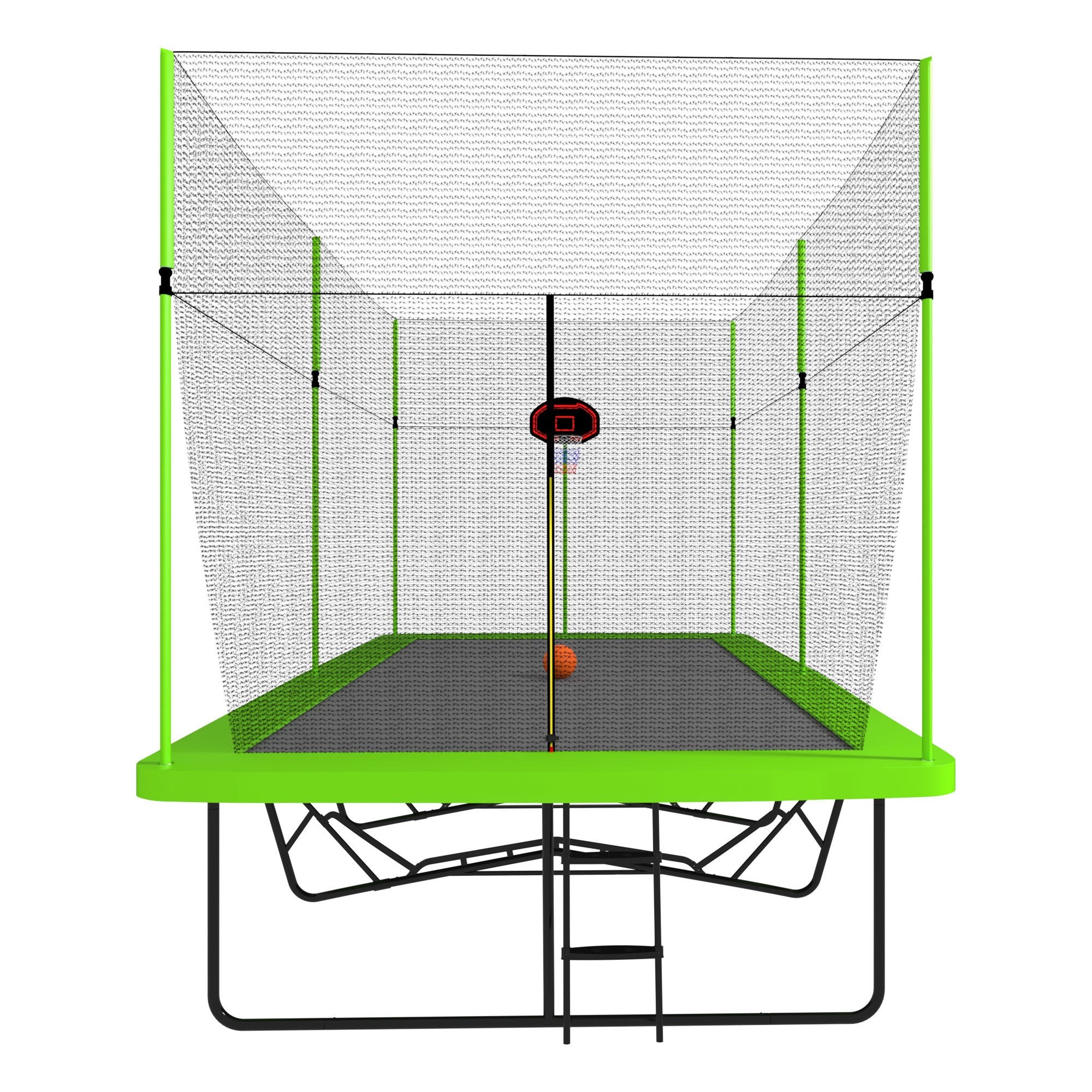 Green rectangular trampoline reinforced base-leg frame detail