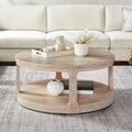 Oak round 2-tier coffee table rustic wood — front view