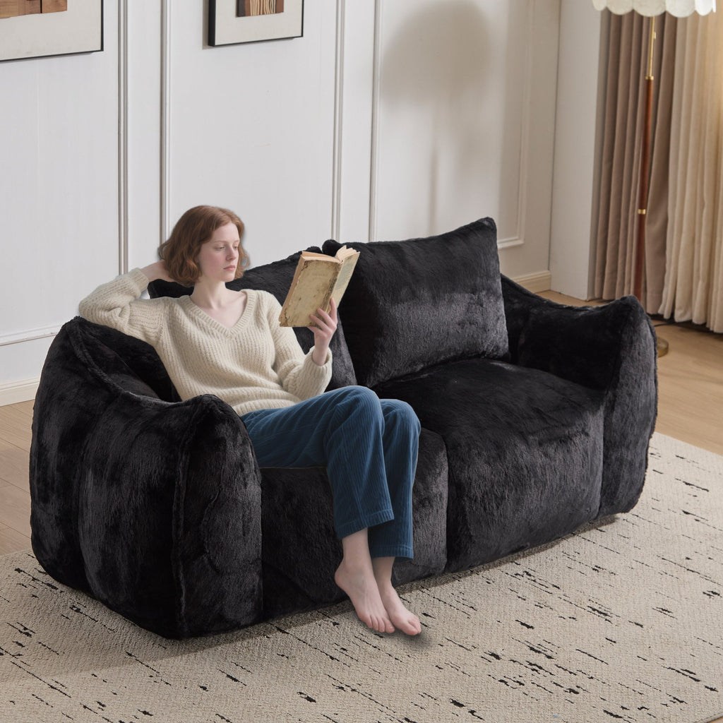 Giant Bean Bag Couch for Adults, Ultra Soft Fluffy Loveseat Bean Bag Sofa, Oversized Chase Lounge Chair Indoor for Living Room Bedroom, No Assembly Required Cozy Reading Chair with Pillows, White