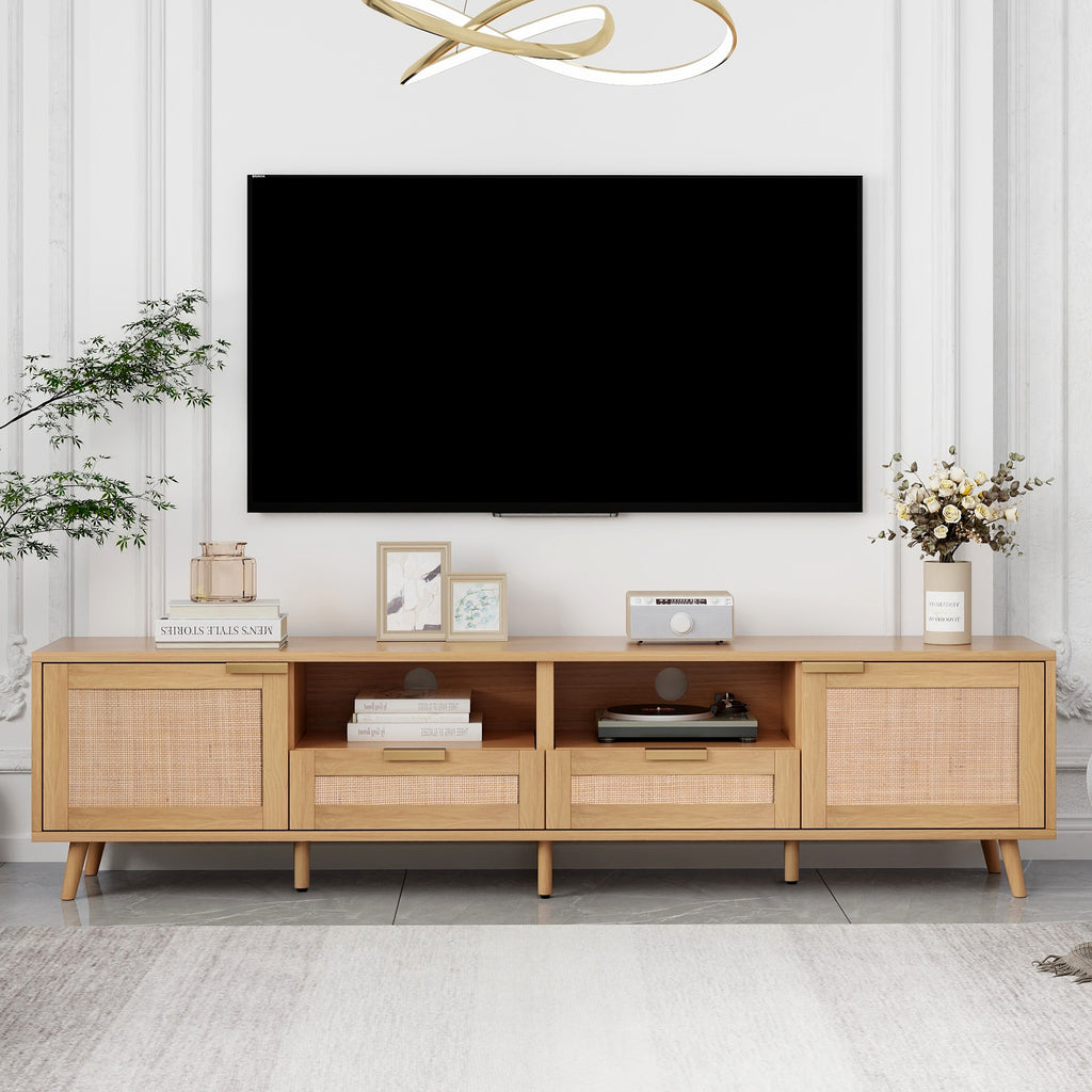 Modern rattan media console for TVs up to 85 inches