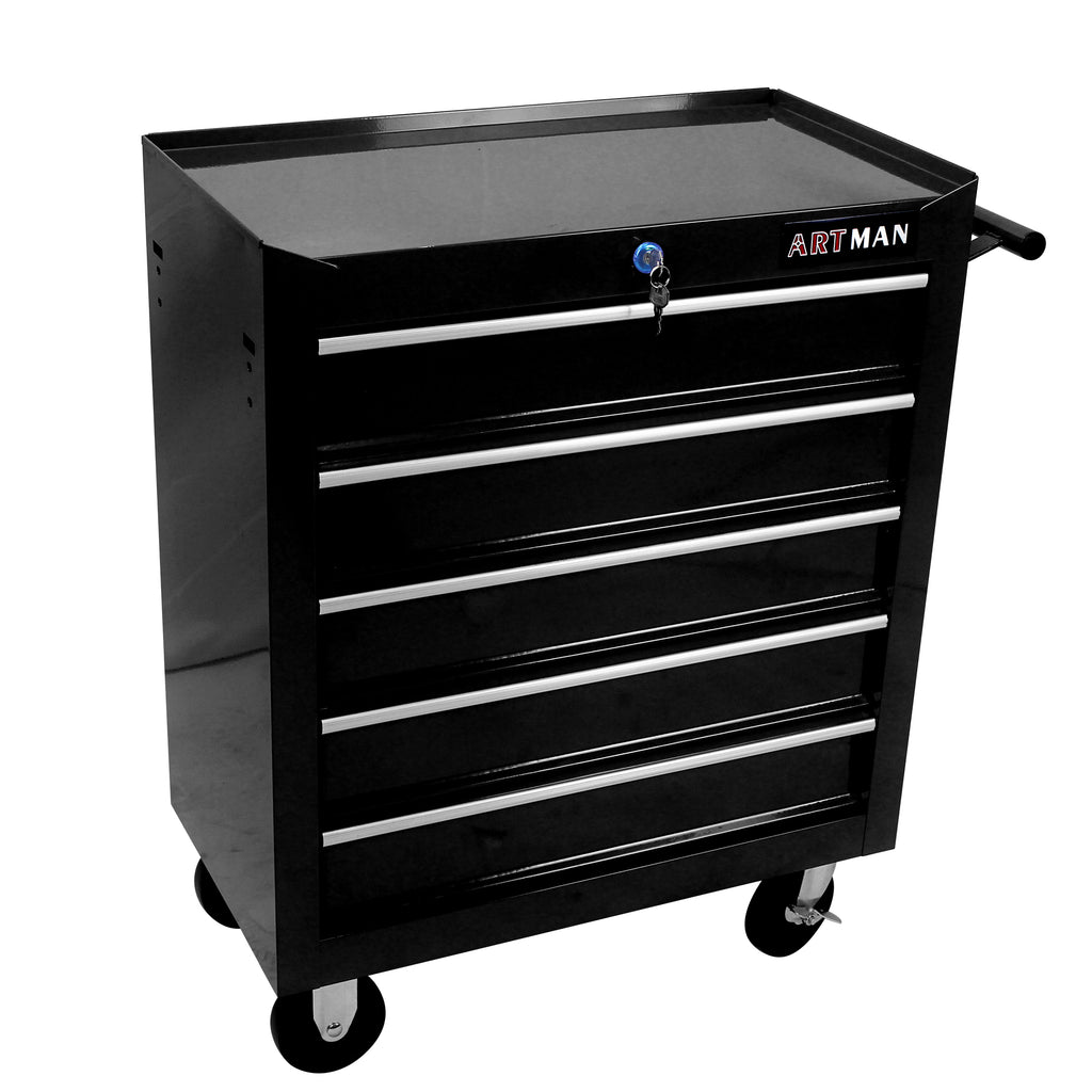 Rolling tool cart side pull handle detail