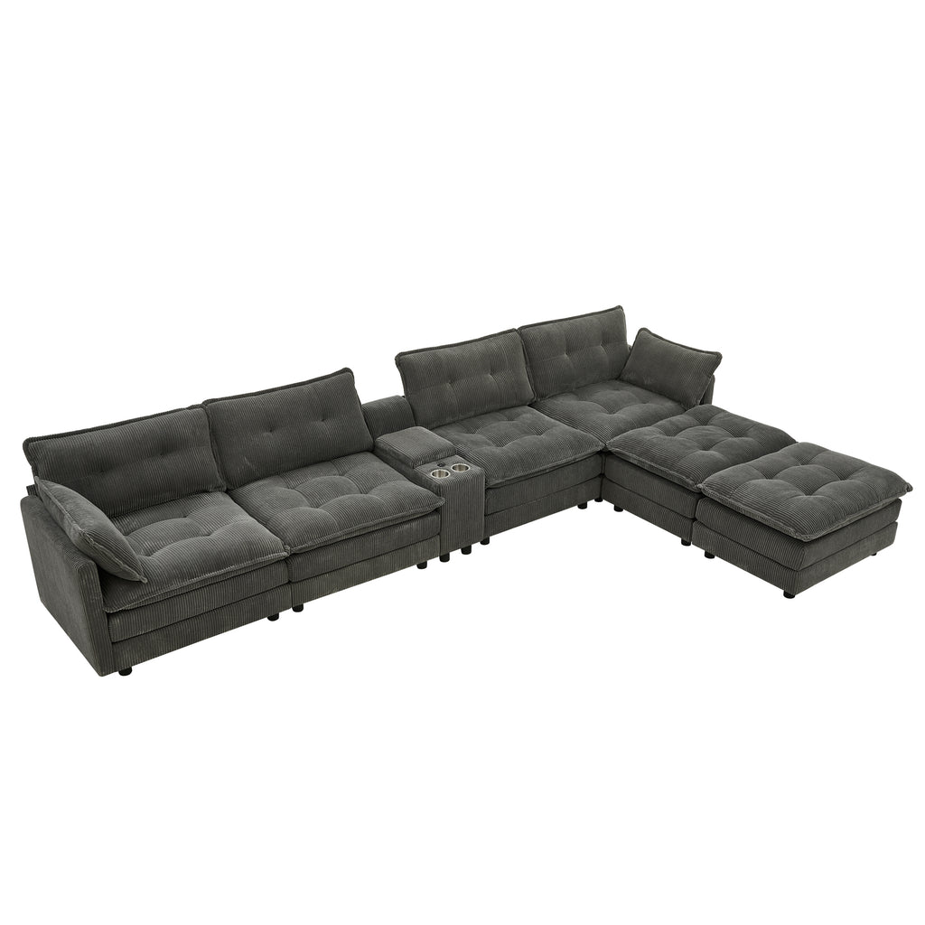 Gray corduroy cloud sectional sofa full product overview