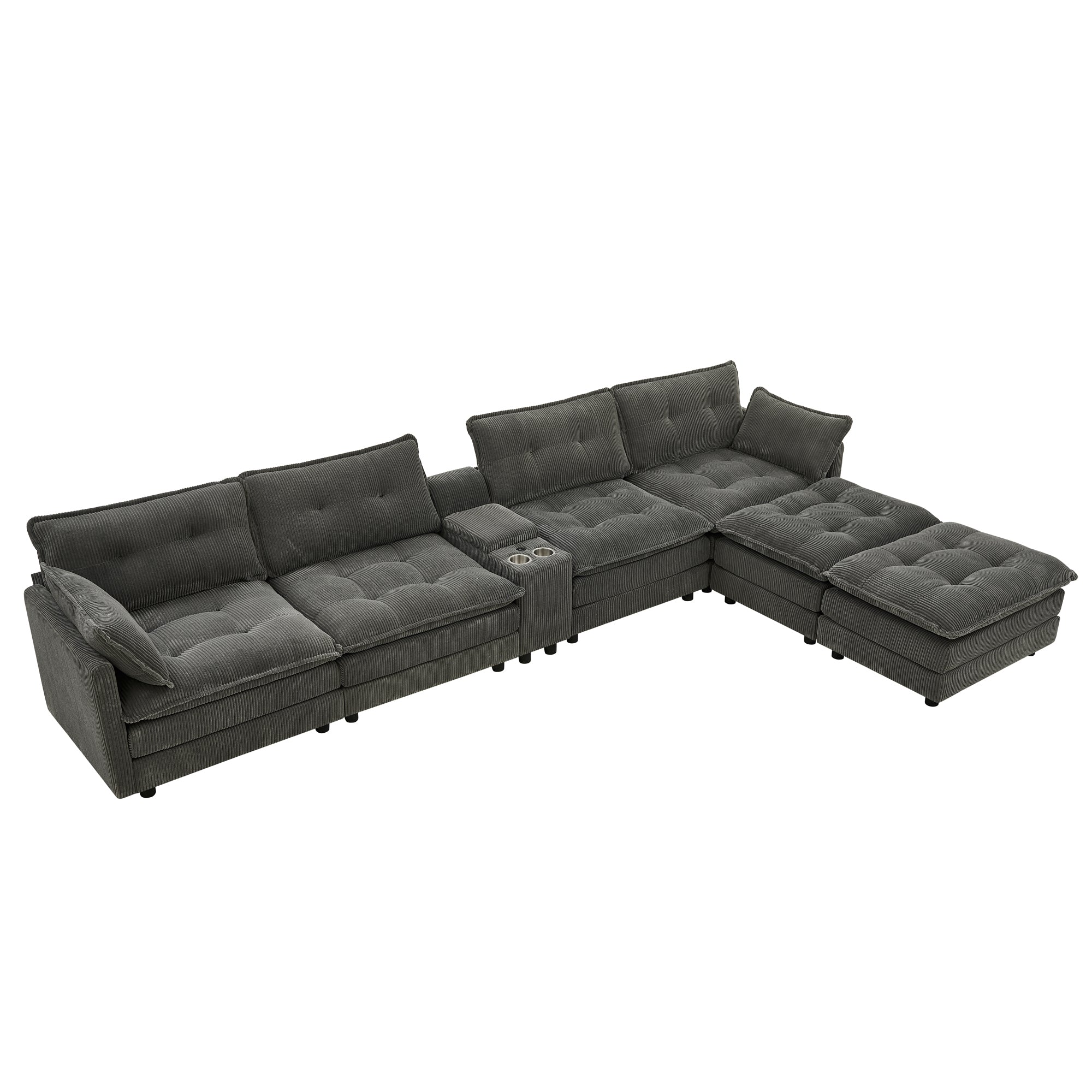 Gray corduroy cloud sectional sofa full product overview