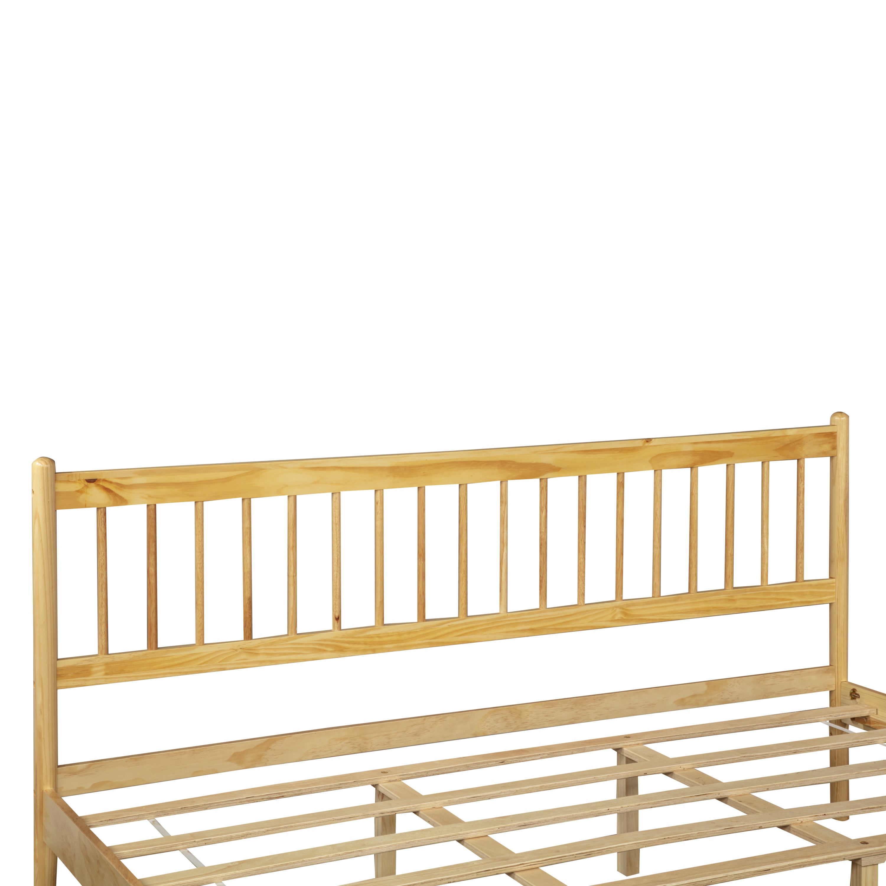 Traditional Style King Size Bed with Headboard and Footboard, Pinewood Bed with Strengthened Bed Frame,Walnut