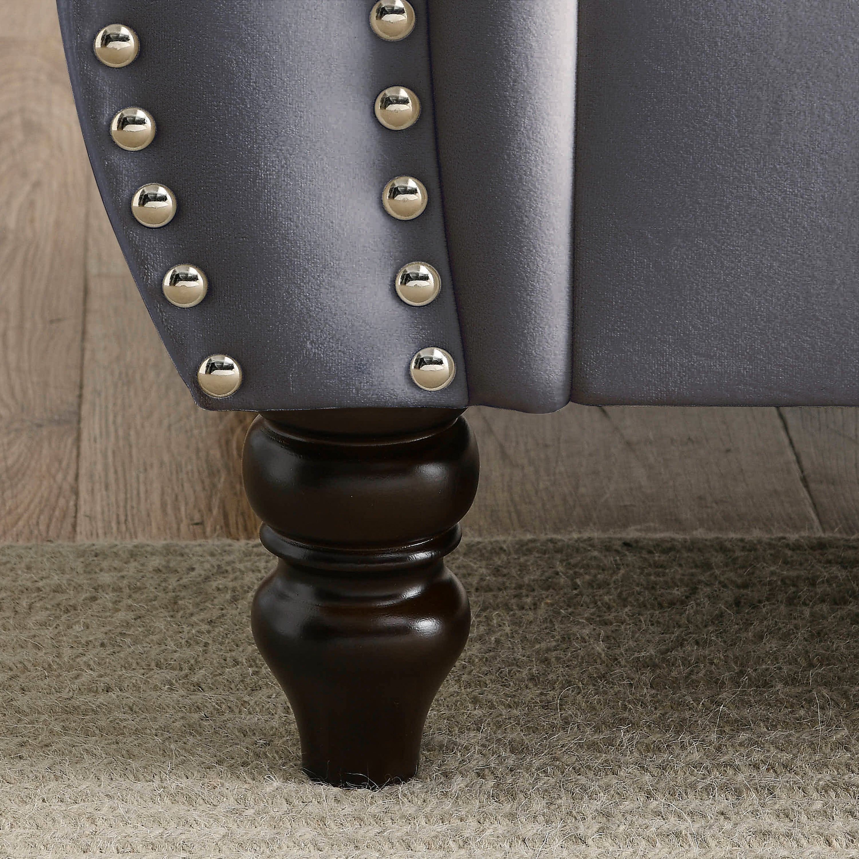 Grey velvet Chesterfield sofa lifestyle photo