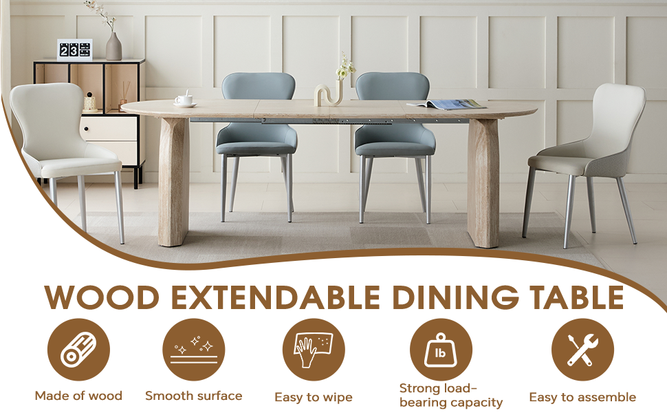 Off white extendable dining table in modern dining room setting