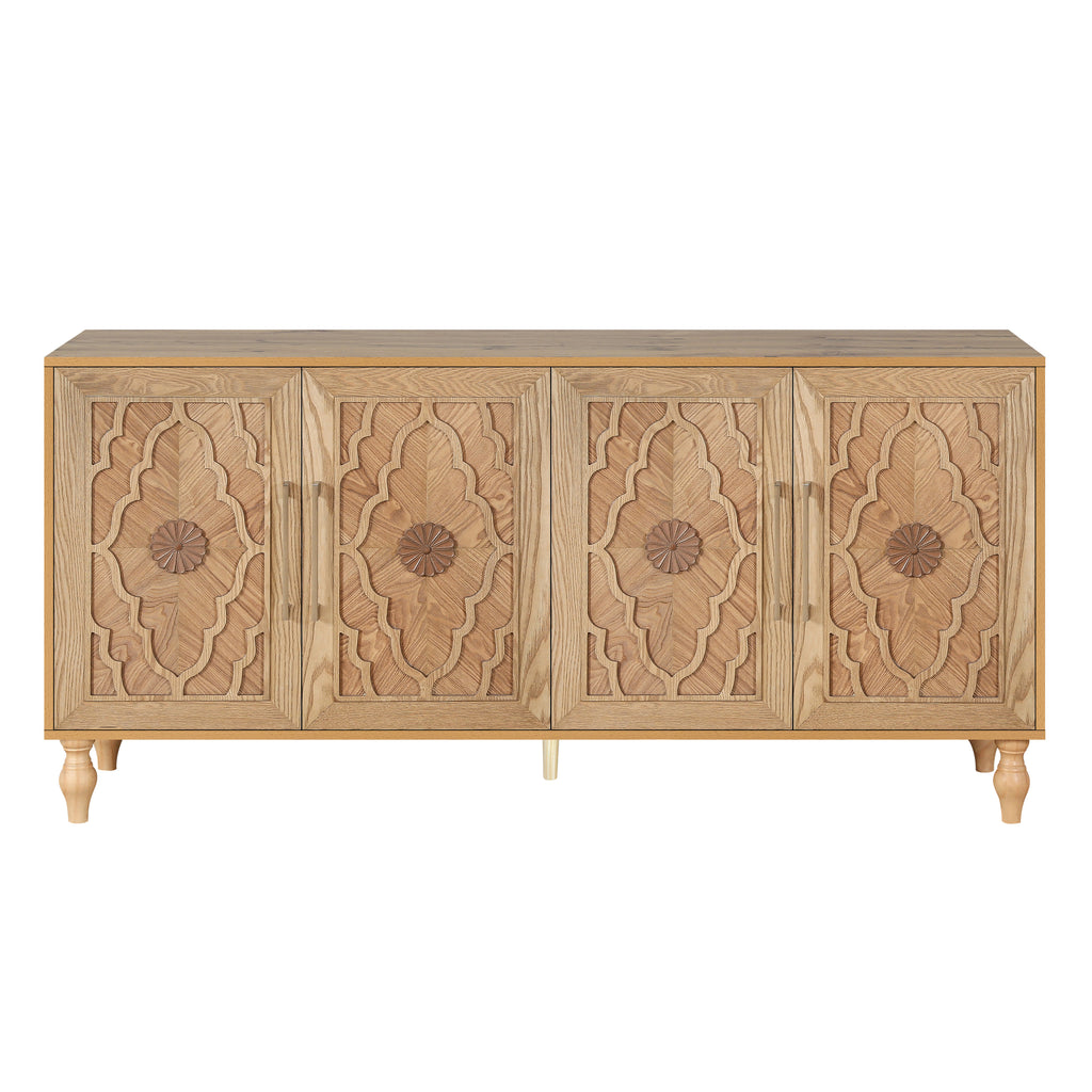 Carved flower door cabinet wood finish detail