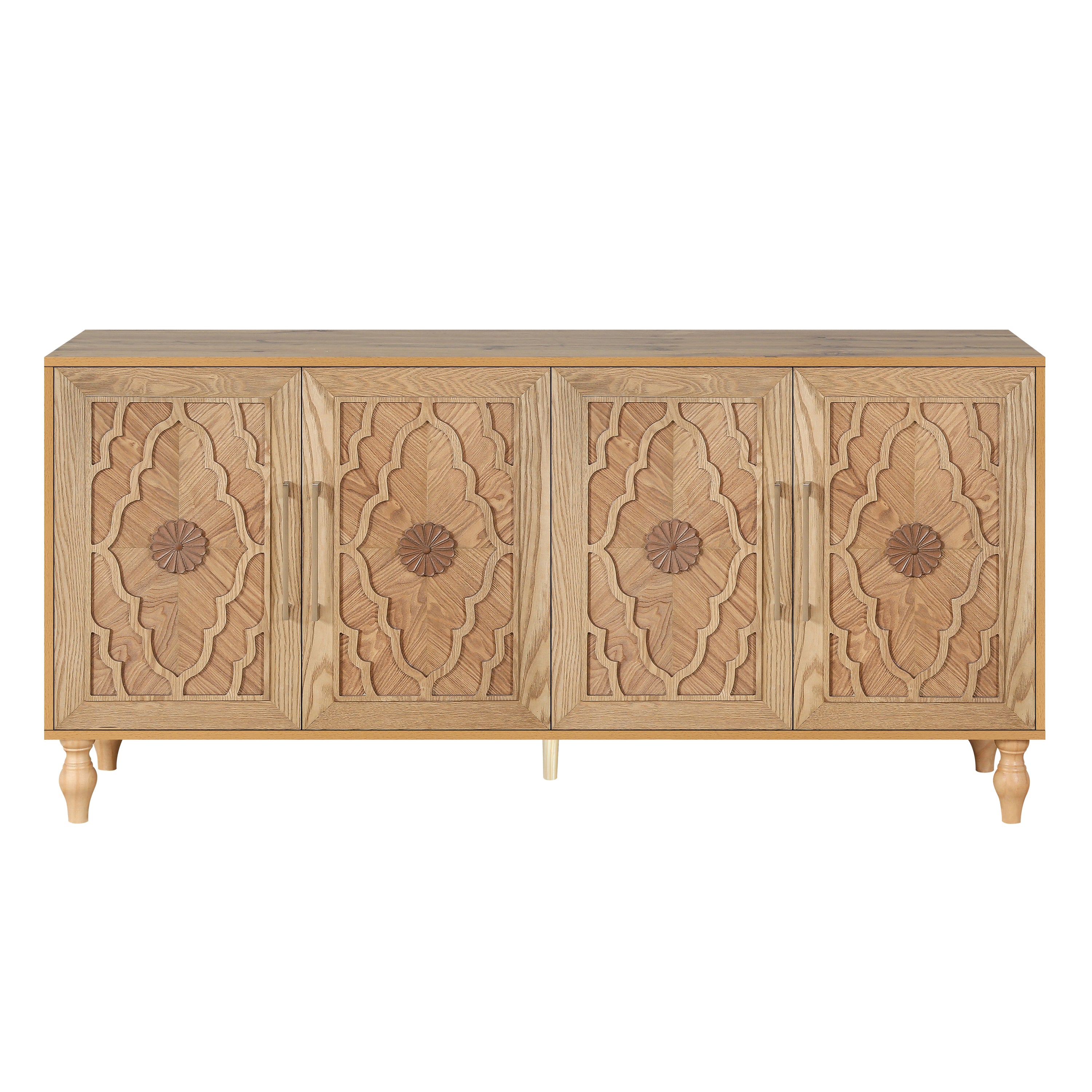 Carved flower door cabinet wood finish detail