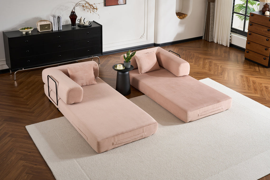 Convertible Sleeper Sofa Bed with Cylindrical Pillow, Corduroy Folding Mattress Couch with Fixed-Shape Frame, Floor Sofa Lounge Couch for Living Room Bedroom Black