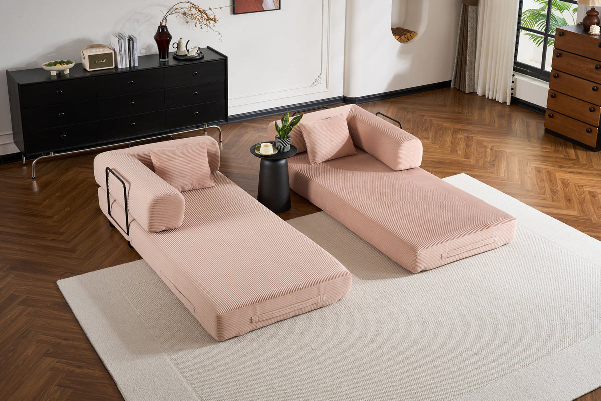 Convertible Sleeper Sofa Bed with Cylindrical Pillow, Corduroy Folding Mattress Couch with Fixed-Shape Frame, Floor Sofa Lounge Couch for Living Room Bedroom Black