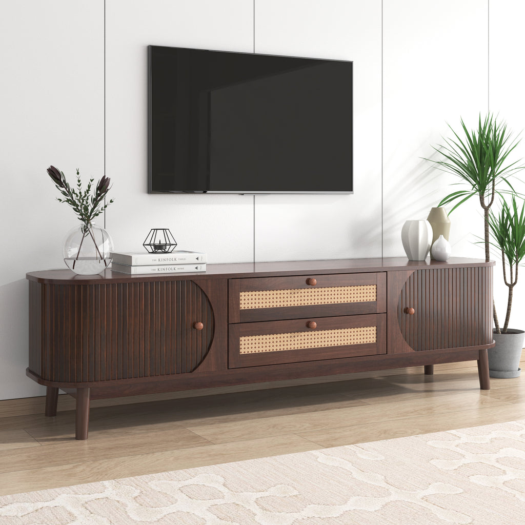Modern rattan TV cabinet interior storage