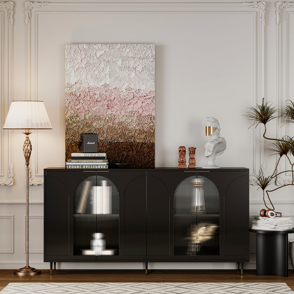 4-door sideboard with matte black lacquer and metal legs detail