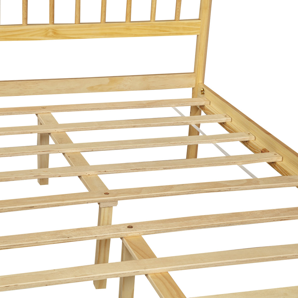 Traditional Style King Size Bed with Headboard and Footboard, Pinewood Bed with Strengthened Bed Frame,Walnut