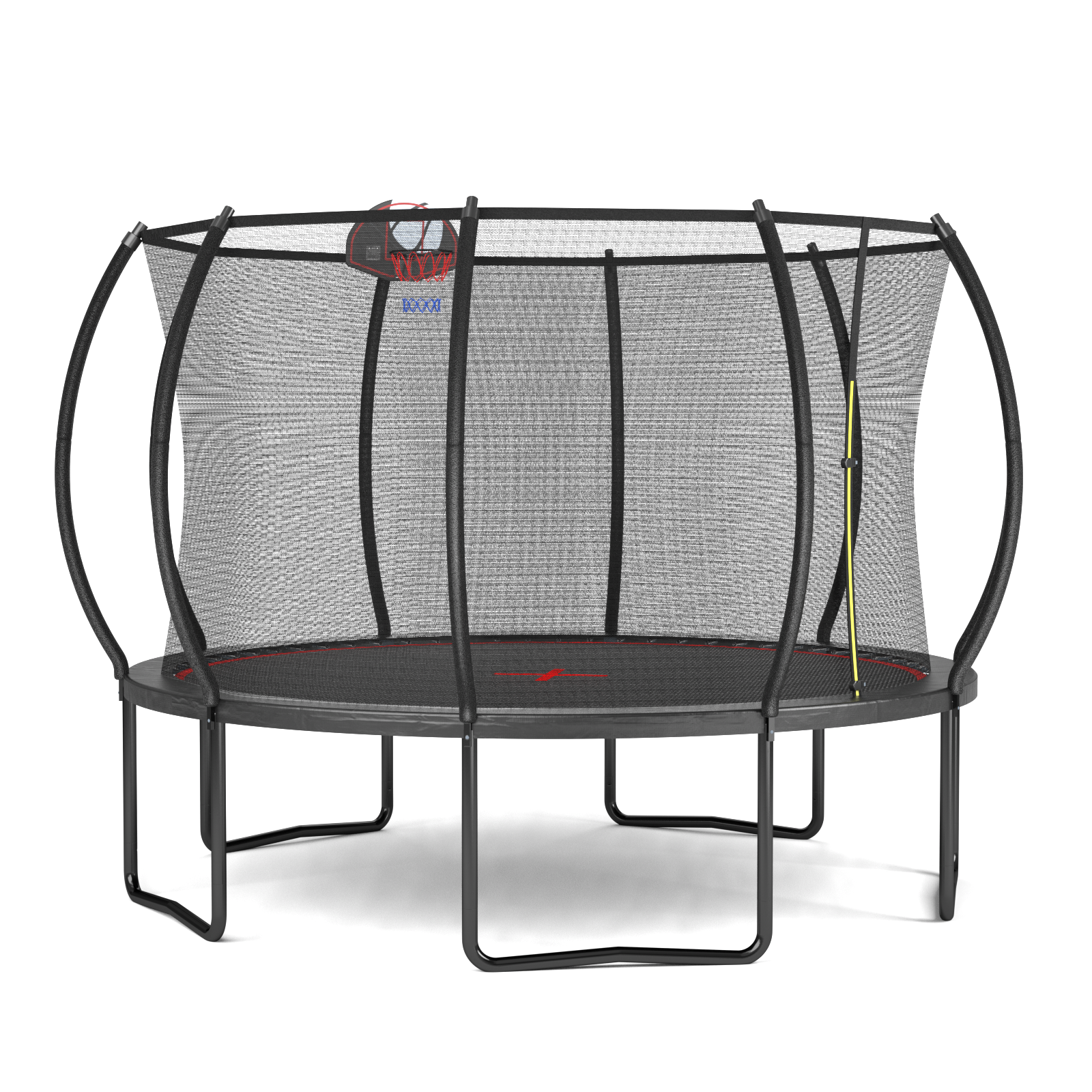 Black red pumpkin trampoline curved safety enclosure poles detail