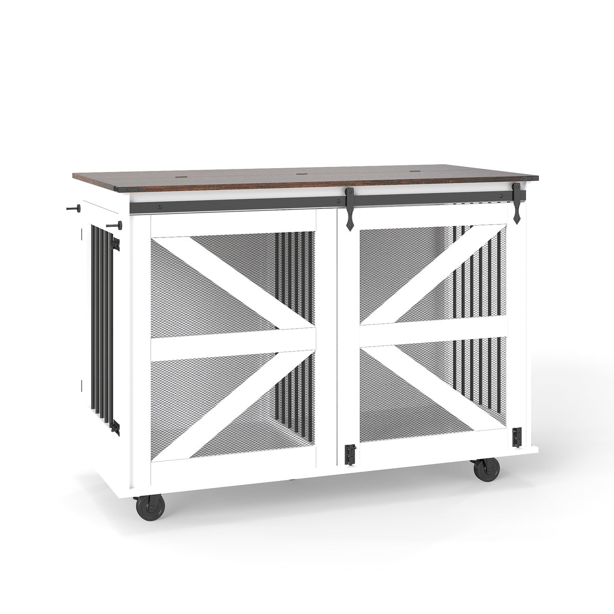 47.2' Mobile Dog Crate with Flip-Top Feeding Door, Dual-Access & 5 Caster System (2 Locking), Side Hooks - Multi-Functional Pet Kennel,double dog crate furniture