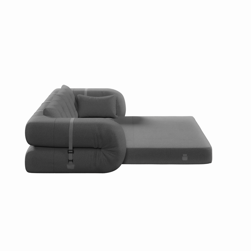 Foldable grey sherpa fleece sofa bed product photo