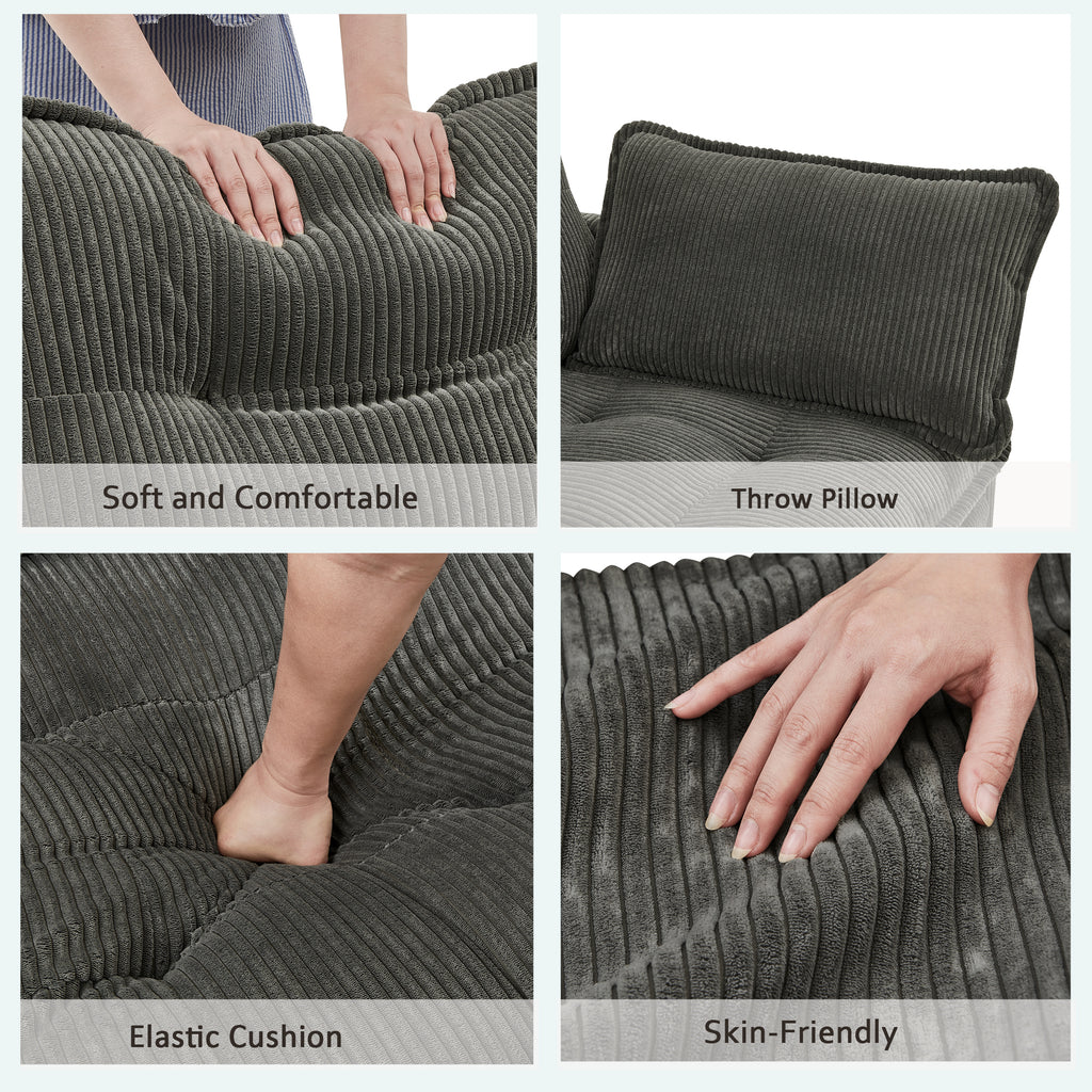 Gray corduroy modular sectional rearranged L-shape configuration