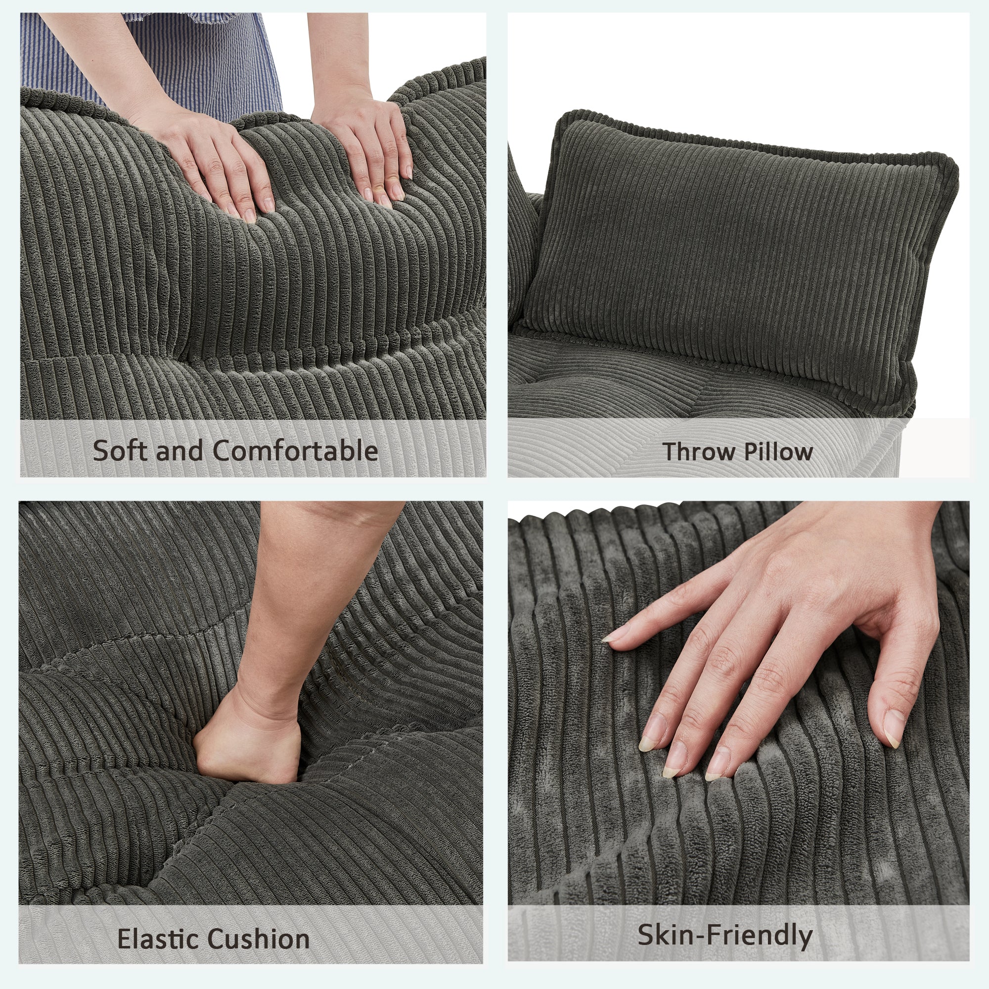 Gray corduroy modular sectional rearranged L-shape configuration