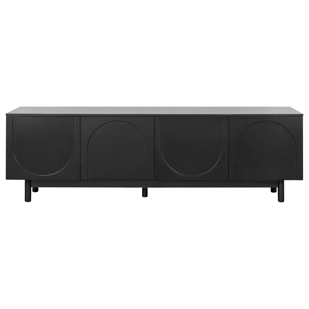 Black TV cabinet storage close-up