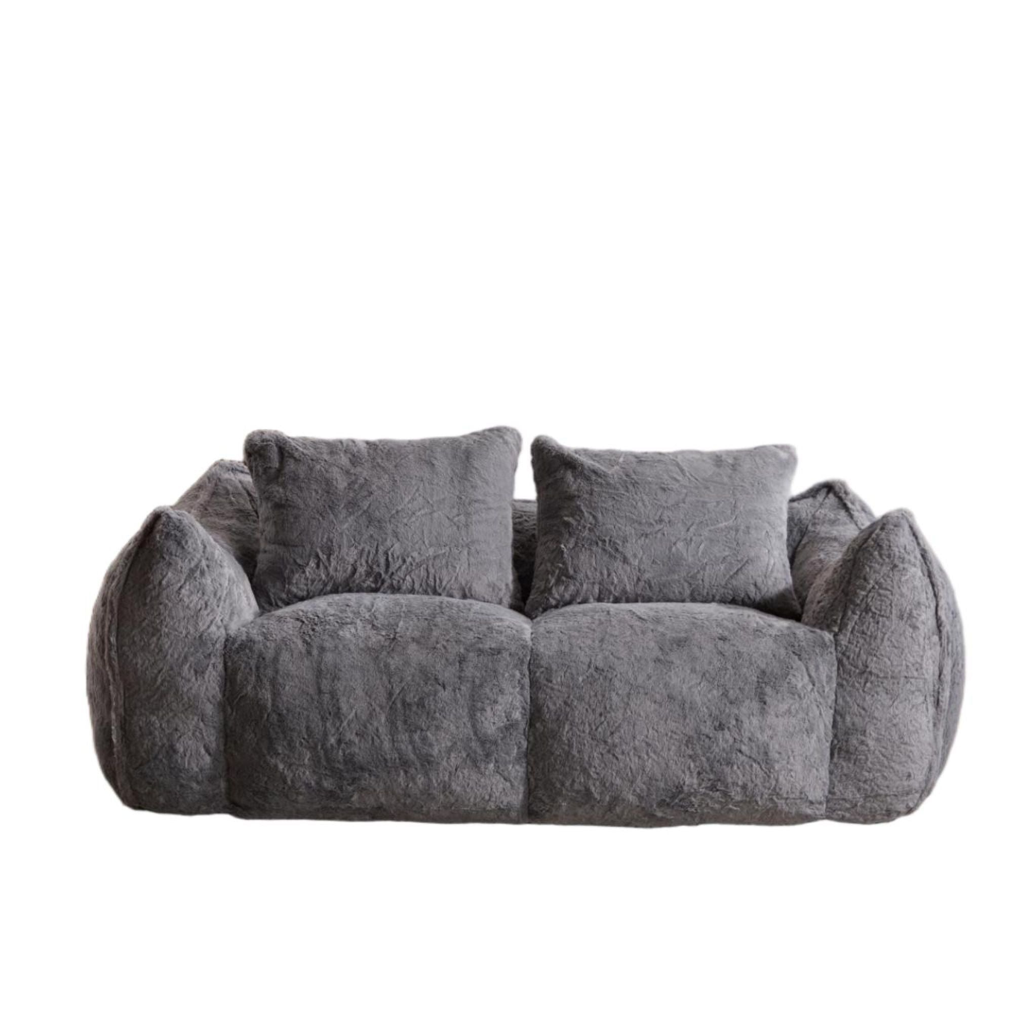 Giant Bean Bag Couch for Adults, Ultra Soft Fluffy Loveseat Bean Bag Sofa, Oversized Chase Lounge Chair Indoor for Living Room Bedroom, No Assembly Required Cozy Reading Chair with Pillows, White