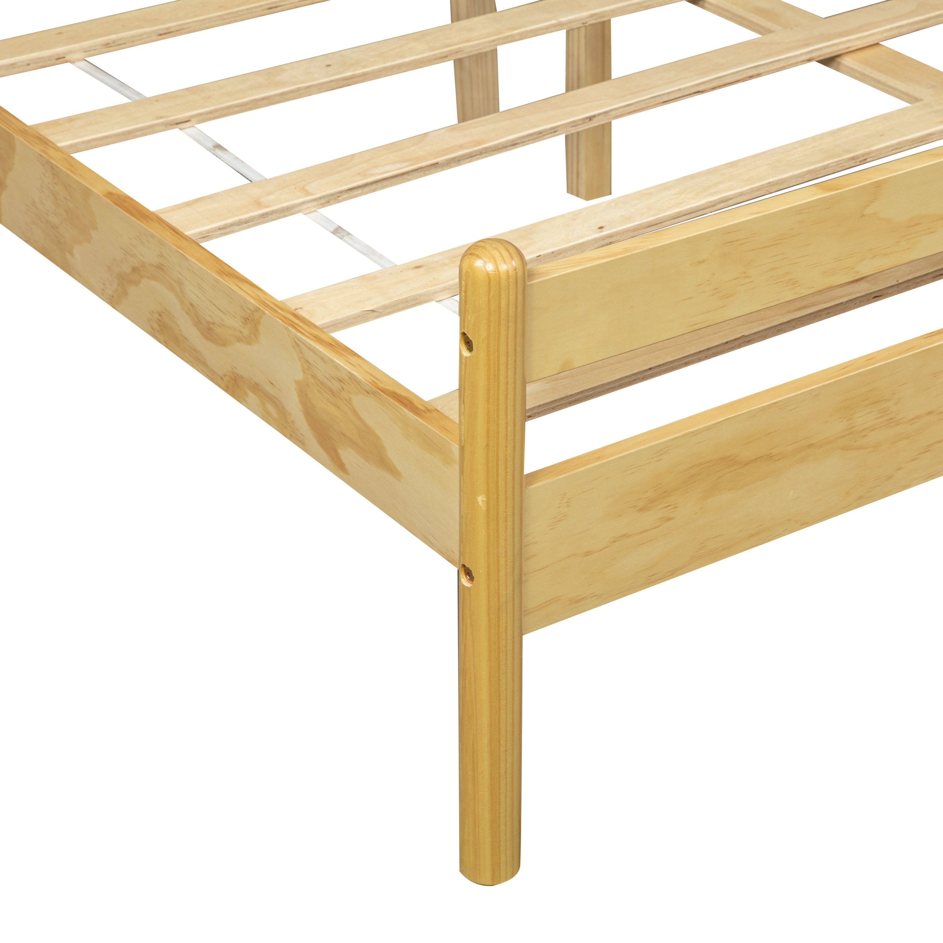 Traditional Style Queen Size Bed with Headboard and Footboard, Pinewood Bed with Strengthened Bed Frame ,Walnut