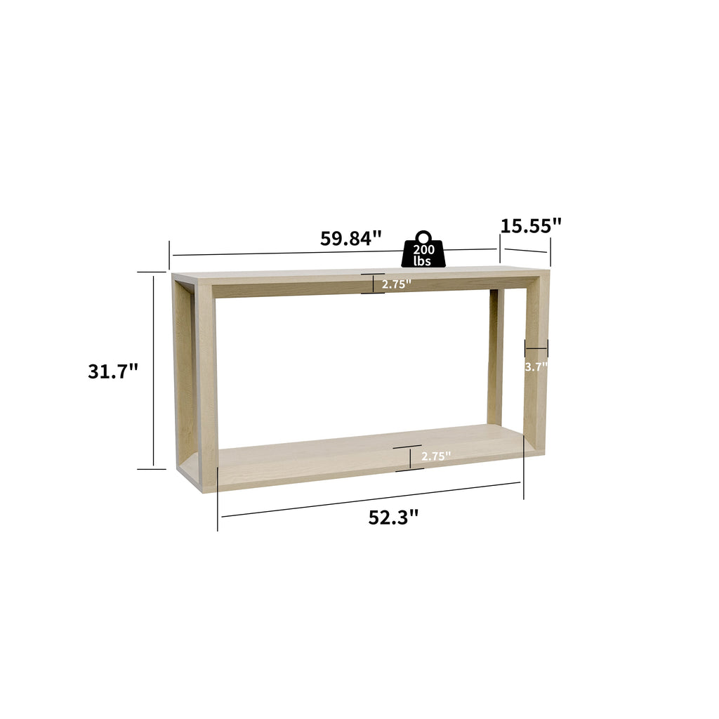 60' Rectangular Solid Wood Veneer Console Table, Wide Sofa Table, Behind Couch Table with Ample Storage for Entryway & Living Room, Dark Brown